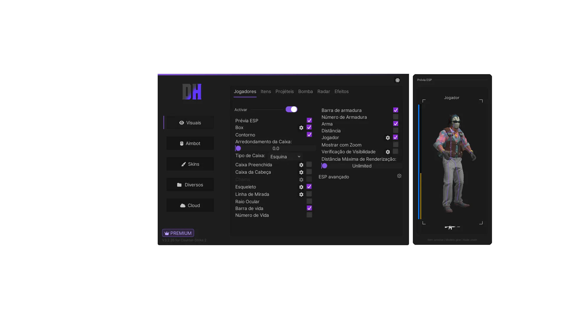 DH CS2 V3 — Visuais e prévia ESP (PT)